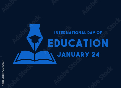 International Day of Education. January 24. Fountain pen, book and graduate hat icon.