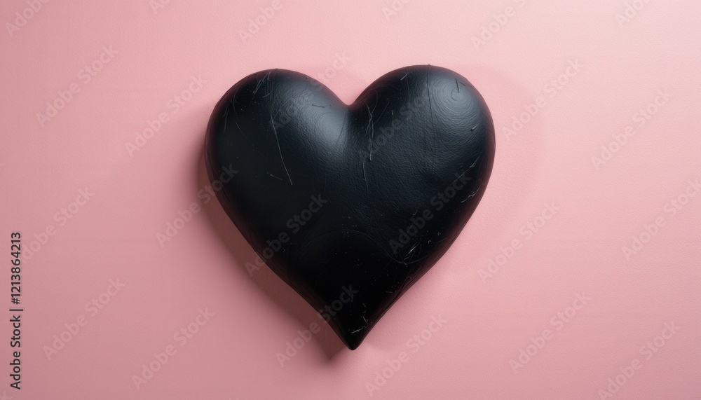 Striking Contrast: Glossy Black Heart on Vibrant Pink Background Striking Contrast: Glossy Black Heart on Vibrant Pink Background