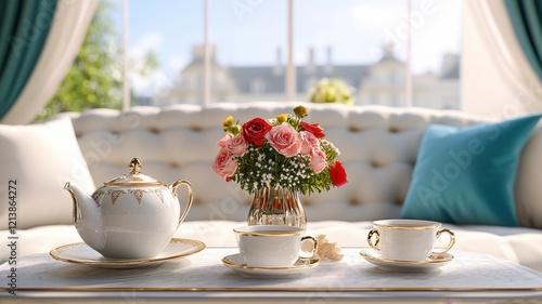 Wallpaper Mural Elegant 3D rendering of a luxurious living room interior with modern furnishings and sophisticated decor. Torontodigital.ca