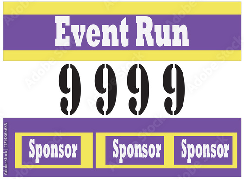 Purple colored marathon number bib isolated on yellow