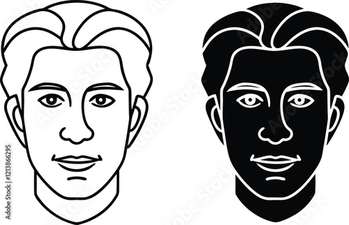 Line Art and Silhouette Male Face, Profile, Headshot Illustrations