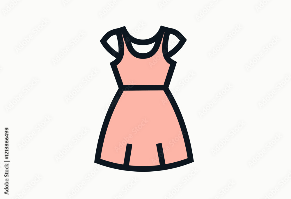 Contoured Dress Icon: A Minimalist Outline Icon of a Dress, Filled with Soft Pastels, Encased by a Solid Black Line, Presented on a Pure White Background for Design Purposes.
Contoured Dress Icon: A Minimalist Outline Icon of a Dress, Filled with Soft Pastels, Encased by a Solid Black Line, Presented on a Pure White Background for Design Purposes.