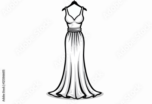 Elegant Long Wedding Gown Icon: A Simple and Graceful Icon of a Full-Length Wedding Dress, Set Against a Pure White Background, Perfect for Bridal and Wedding Related Visuals.

