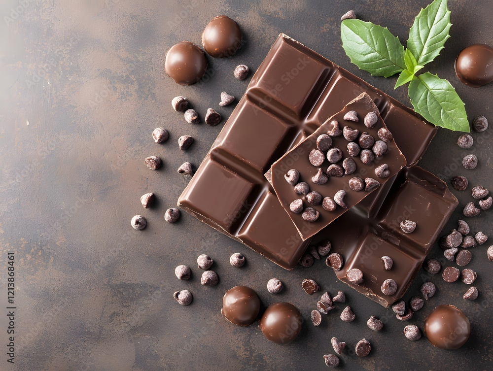 Fototapeta premium Decadent Chocolate Assortment with Truffles and Fresh Mint on Dark Background