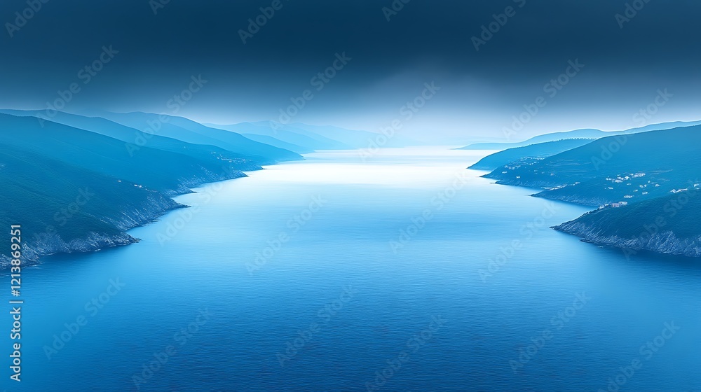 Naklejka premium Serene Blue Bay Between Verdant Mountains