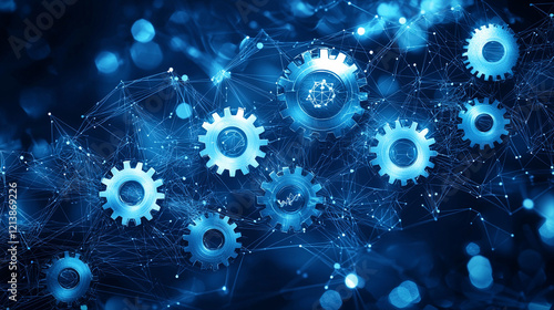 Wallpaper Mural Interconnected gears and network nodes. Torontodigital.ca