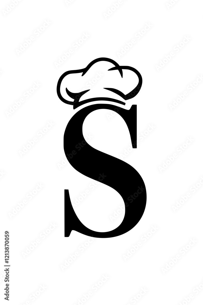 Fototapeta premium Letter S with chef hat logo design, Creative logo featuring the letter S with a chef hat, symbolizing culinary arts, food businesses, restaurants, and professional cooking services branding.