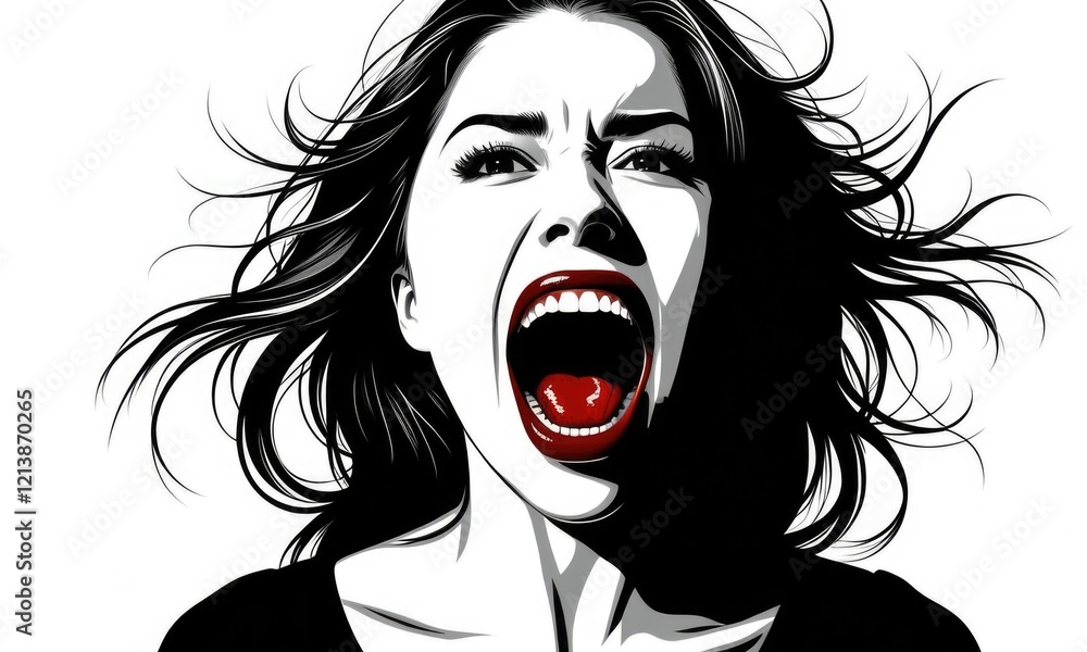 Dynamic expression of anger: powerful scream and intense emotion in high contrast art Dynamic expression of anger: powerful scream and intense emotion in high contrast art