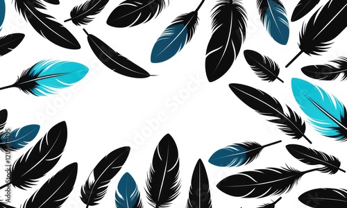 Black and blue feathers on white background: nature and design inspiration photo