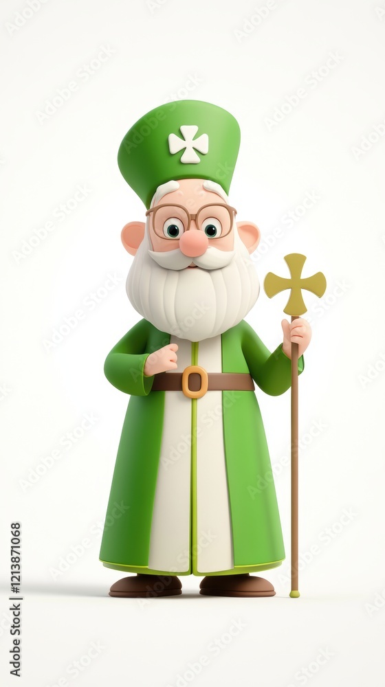 Cartoon saint patrick in green attire holding a staff Cartoon saint patrick in green attire holding a staff