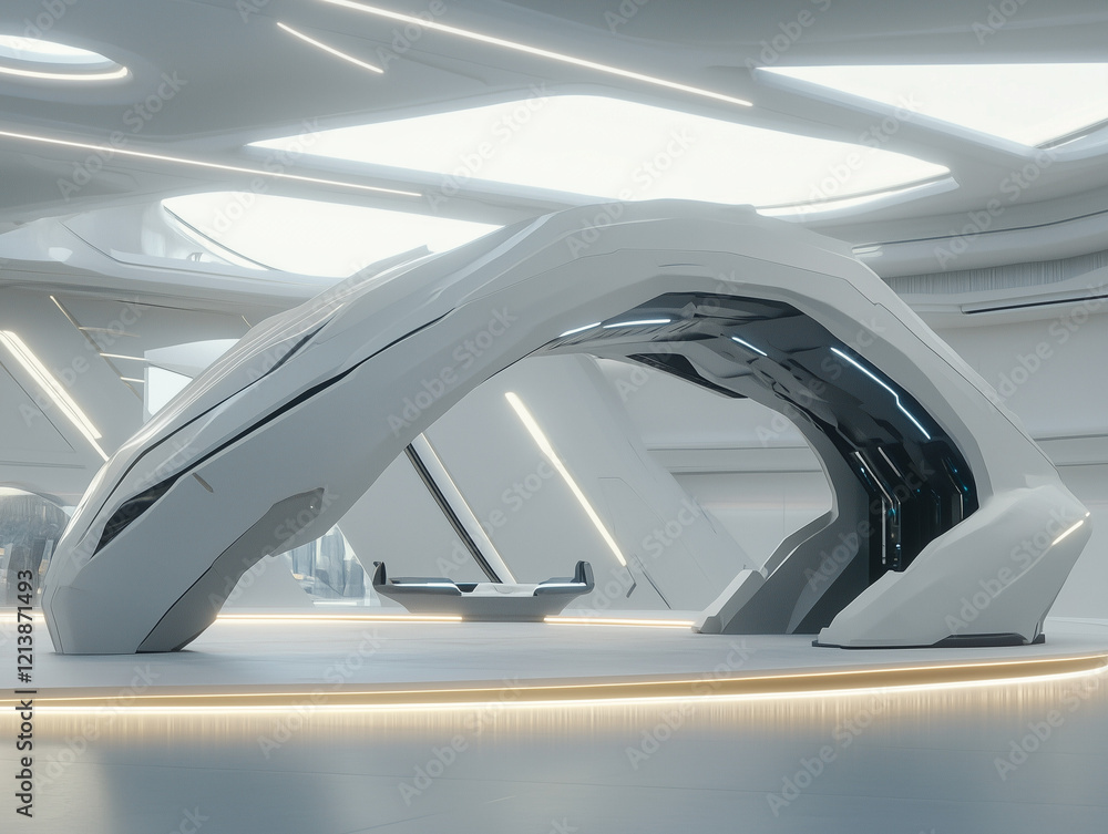 Obraz premium Futuristic White High-Tech Command Center