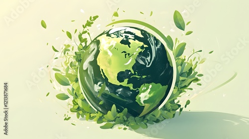 Obraz na płótnie Green planet Earth with leaves, representing environmental care and sustainability w salonie