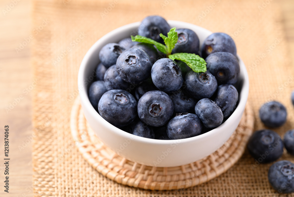 Blueberries in white bowl, Healthy fruit, Food ingredient Blueberries in white bowl, Healthy fruit, Food ingredient