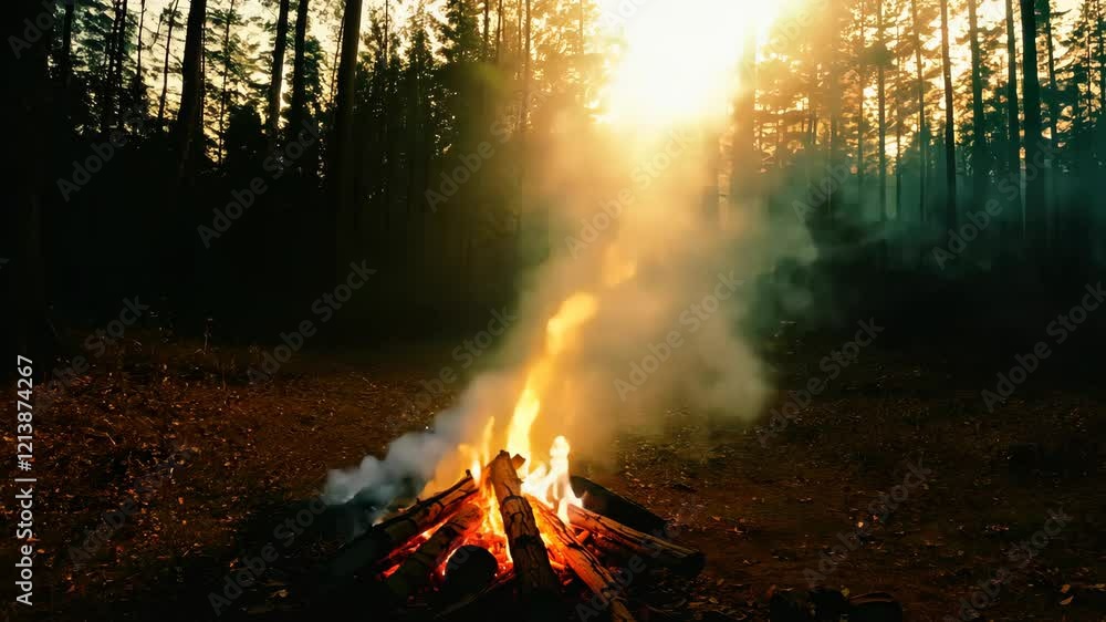 Blazing fire in snowy forest: winter woods ablaze with mesmerizing flames and smoke Blazing fire in snowy forest: winter woods ablaze with mesmerizing flames and smoke