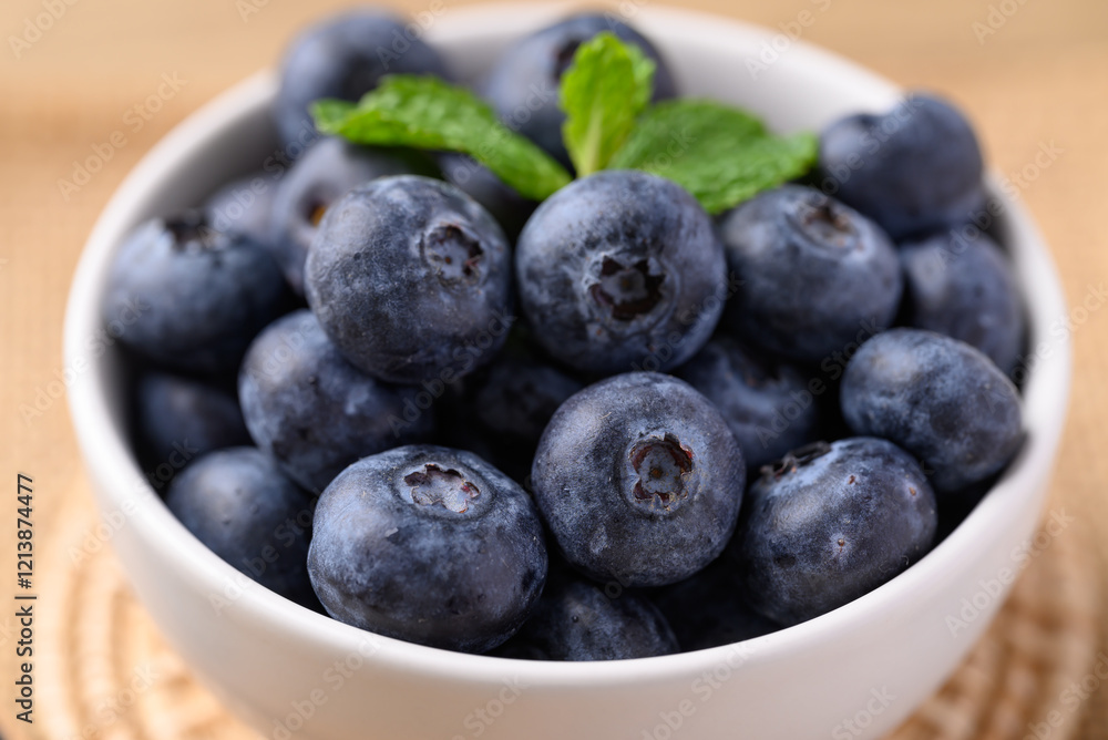 Blueberries in white bowl, Healthy fruit, Food ingredient Blueberries in white bowl, Healthy fruit, Food ingredient
