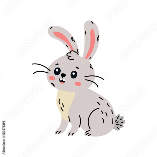 Cute Cartoon Bunny Sitting Cheerfully, Joyful Expression and Charm. character design for Easter, vector illustration in flat style on a white background