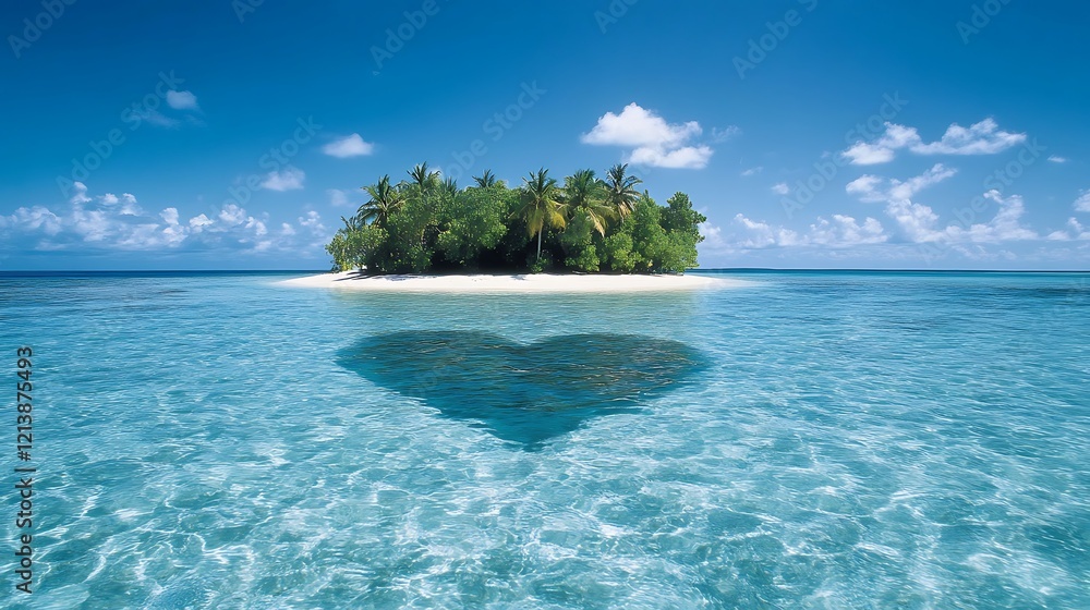 Fototapeta premium A heart-shaped island surrounded by crystal-clear waters.