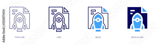 Deployment icon in 4 different styles. Thin Line, Line, Bold, and Bold Line. Duotone style. Editable stroke