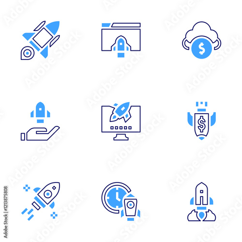 Start up icon set. Bold line style. Duotone colors. Editable stroke.-2