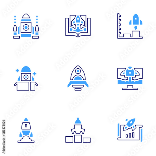 Start up icon set. Bold line style. Duotone colors. Editable stroke.-4