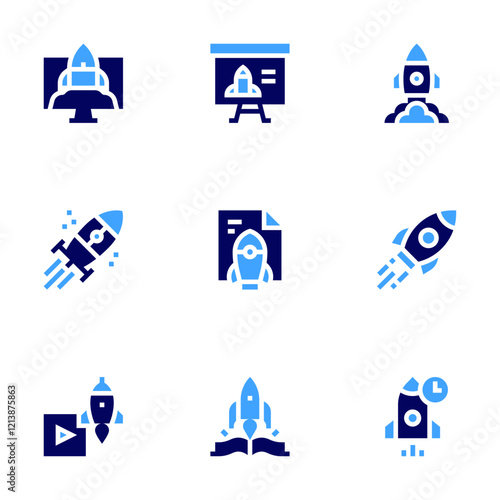 Start up icon set. Bold style. Duotone colors.-1