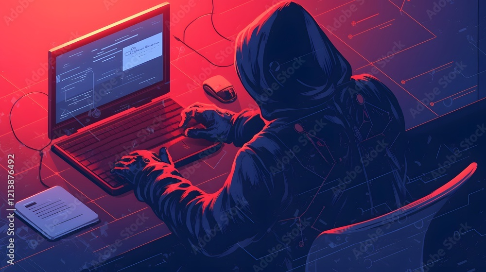 Hacker attack and cybercrime visual with phishing email theme