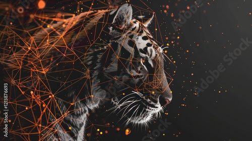 Fiery Tiger Digital Art, Network Background, Tech