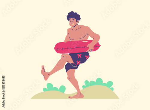 Illustration of an Happy Summer Season Man Walking with Balloon