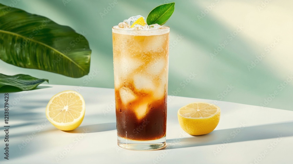 Fototapeta premium Refreshing coffee tonic with citrus and sparkling water tropical setting beverage vibrant mood