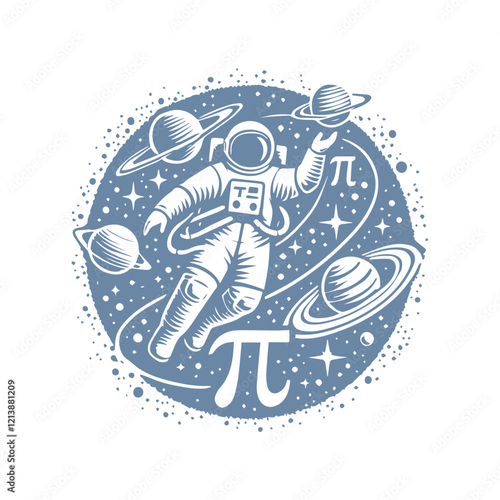 Fototapeta premium Astronaut and Pi Symbol Silhouette Vector for Pi Day
