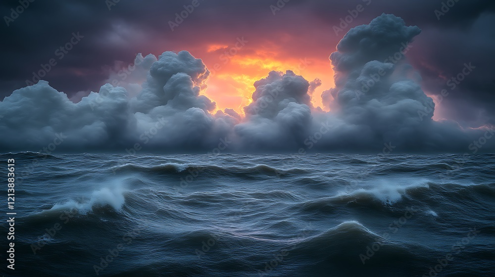 Fototapeta premium Dramatic Sunset Sky Over a Turbulent Ocean