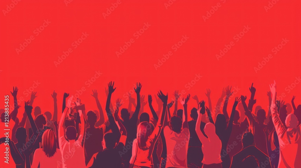 Red backdrop, cheering crowd, concert, celebration, event promotion Red backdrop, cheering crowd, concert, celebration, event promotion