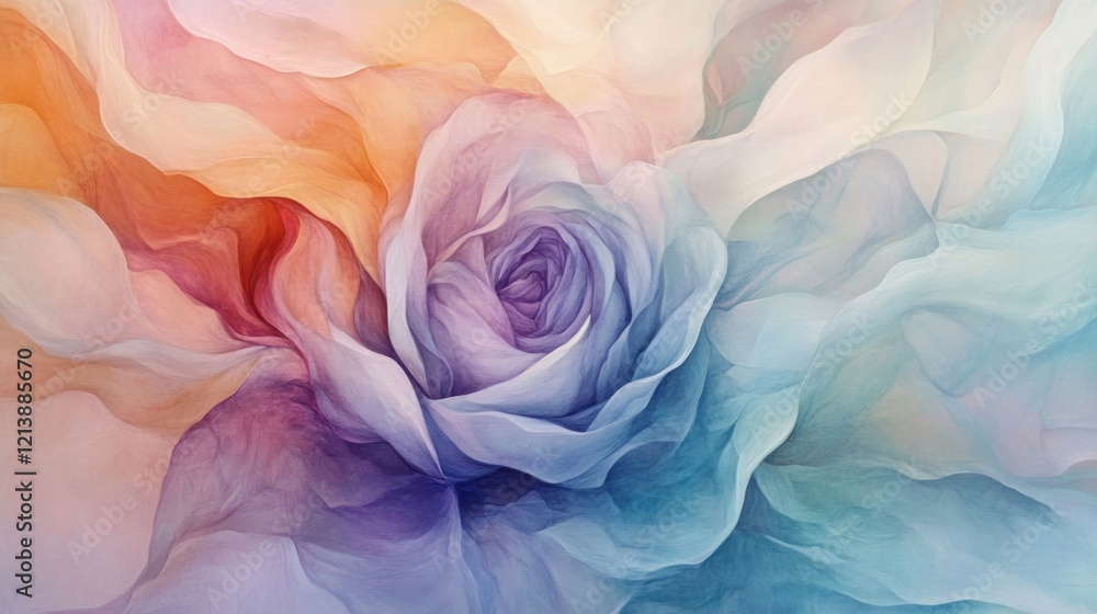 Fototapeta premium A dreamy, abstract interpretation of a rose with soft pastel colors blending into one another, creating a serene and romantic visual atmosphere 