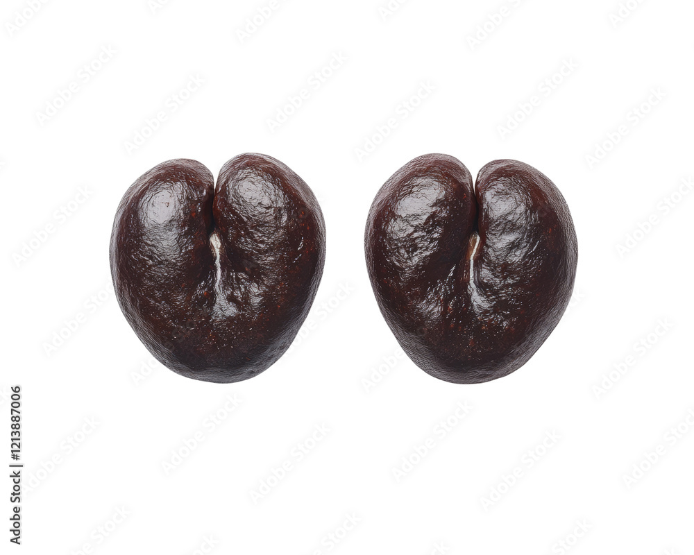 Obraz premium Close-up of coffee beans on a white background.
