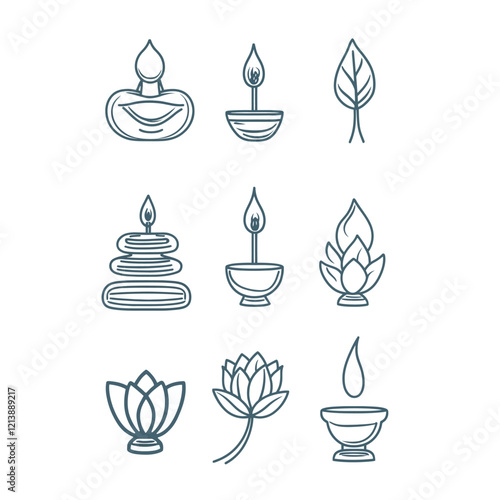 Vector Set of Massage Icons – Simple, Clean, and Minimalistic Line Symbols Representing Spa, Relaxation, Wellness, and Therapy