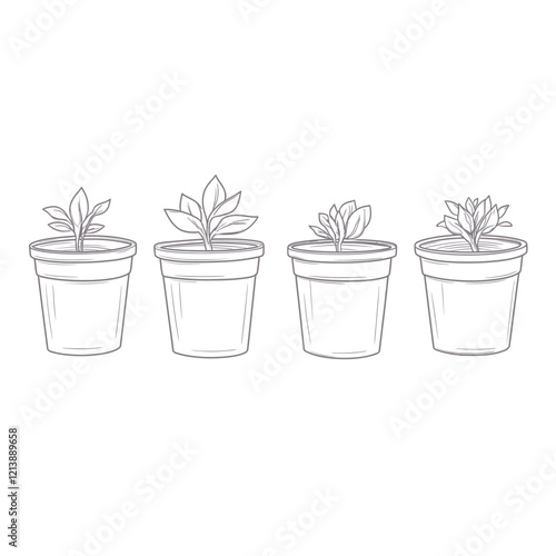 Vector of Colorful Empty Flower Pots – 2D Flat Minimalist Plant Containers for Gardening and Home Decor