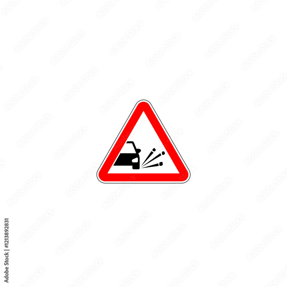 Loose gravel warning road sign isolated on white background Loose gravel warning road sign isolated on white background