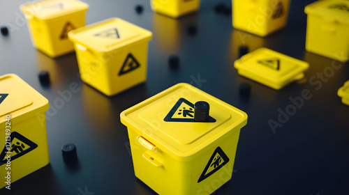 Food Safety Storage Certification. Hazardous waste containers in a laboratory setting.
 photo