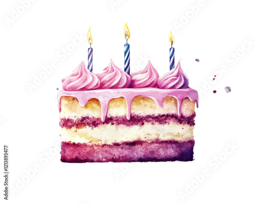 Delicious cake with pink frosting and candles. photo