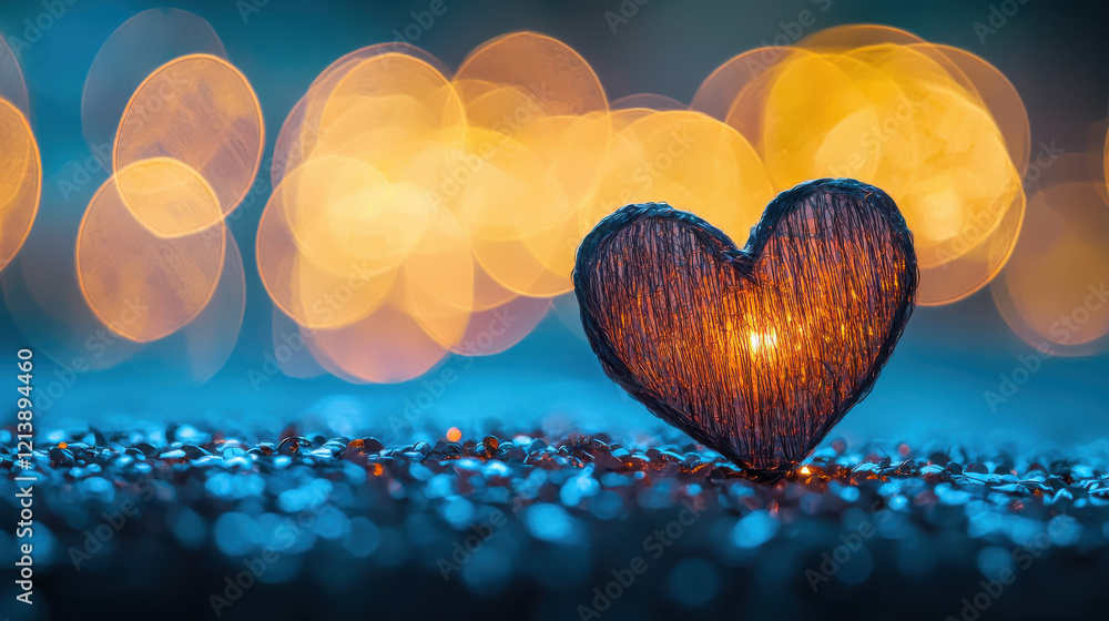 Fototapeta premium Mini heart element with bokeh light background for romantic design