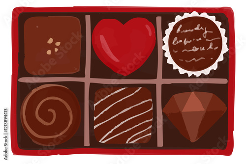 箱に入った6ついりのチョコレートギフトのイラスト　ベクターは好きな配置へ変更可能