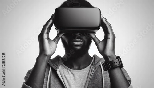 Stepping into Another Dimension A Man Engaging with VR Technology photo