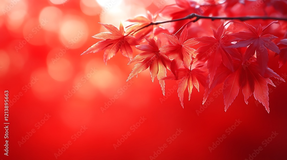 Vibrant Red Maple Leaves Against A Blurry Background Vibrant Red Maple Leaves Against A Blurry Background