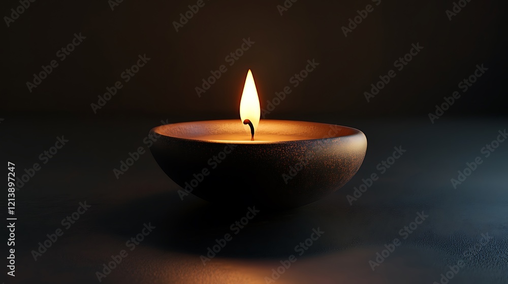 A softly glowing candle in a smooth, modern bowl, with its flame casting subtle shadows on a dark surface. A softly glowing candle in a smooth, modern bowl, with its flame casting subtle shadows on a dark surface.