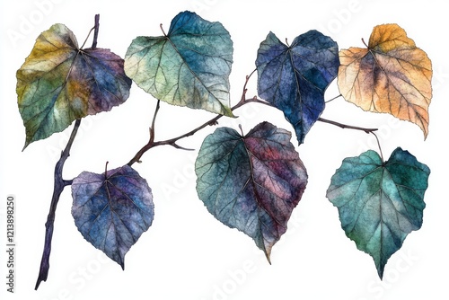 A selection of watercolor leaves showcasing different hues of green