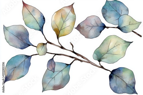 Watercolor leaves painted in a variety of green shades come together in a collection