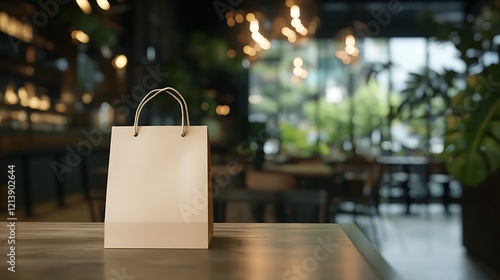 Wallpaper Mural A stylish empty mockup paper bag for coffee, placed in a trendy cafe interior with subtle lighting. Torontodigital.ca