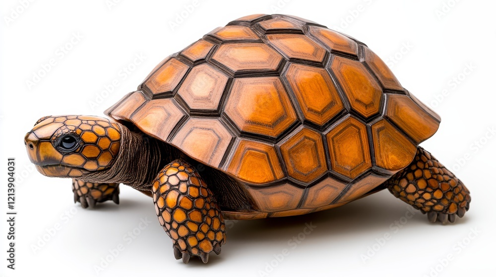 Obraz premium Detailed Close-up of a Tortoise on White Background, Showcasing its Unique Shell Pattern and Texture