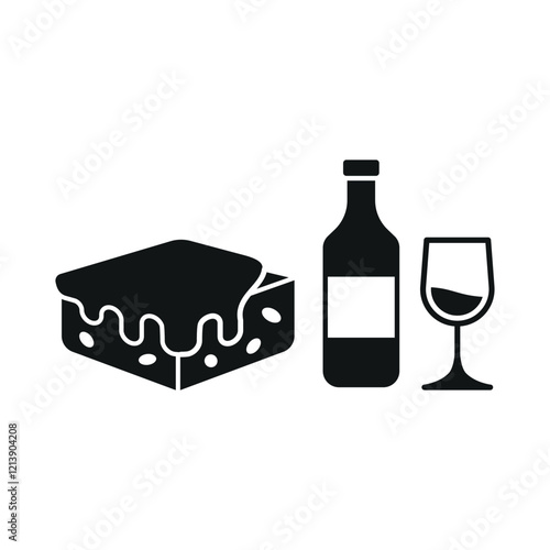 Wine bottle drink and brownies food icons with a sophisticated and indulgent design