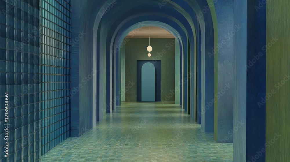 Fototapeta premium Abstract Blue Archway Interior with Modern Minimalist Lighting